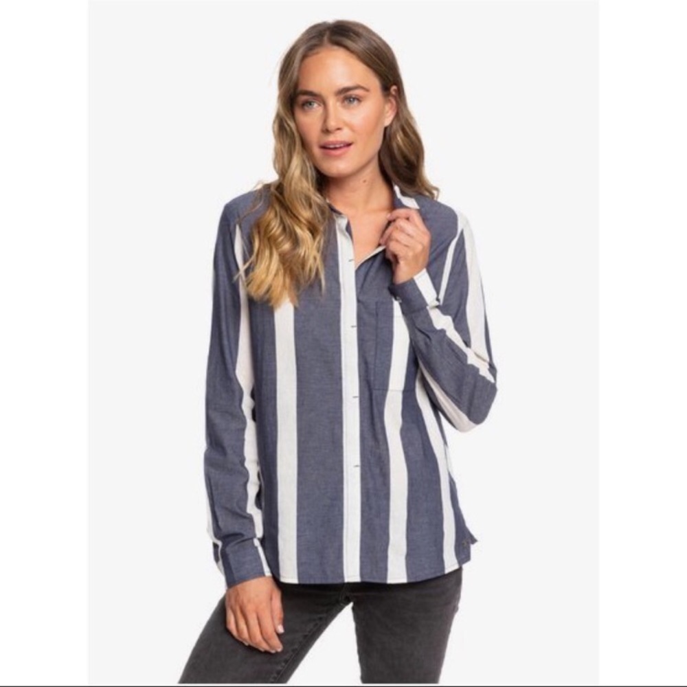 Roxy Mess is Mine shirt button down striped small
